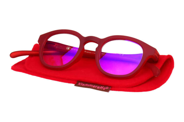 Blaufilter-Lesebrille-Klammeraffe-14-auf-Etui-red-red Lesebrille mit Blaulichtfilter Klammeraffe no. 14 red Produktbild auf Etui