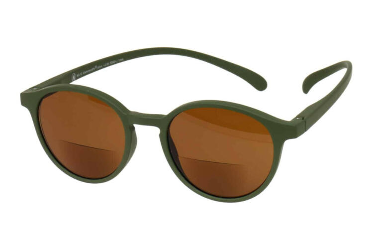 Sonnenlesebrille-bifokal-Klammeraffe-12-offen-frontal-olive No. 12 bifokal Olive
