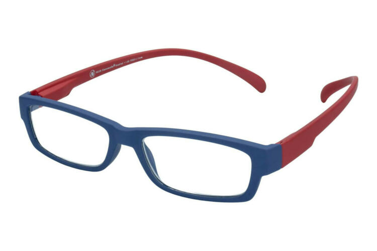 Lesebrille Klammeraffe 04 blue-red seitlich Lesebrille Klammeraffe 04 blue-red seitlich