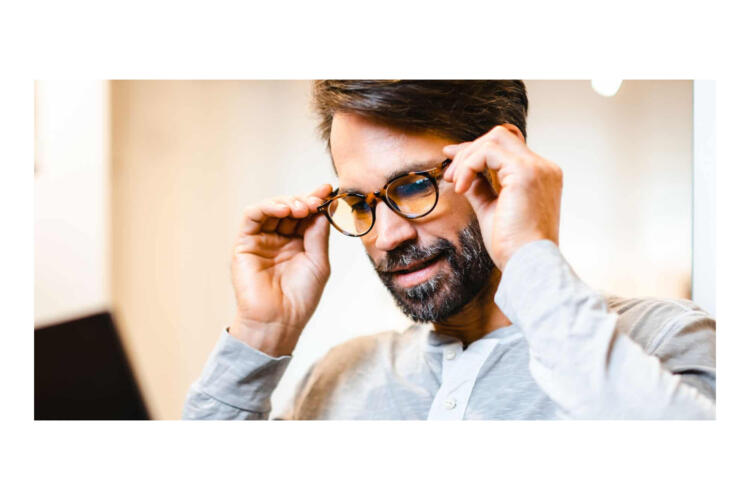 BLUEBREAKER-Panto-brown-man Reading glasses model image