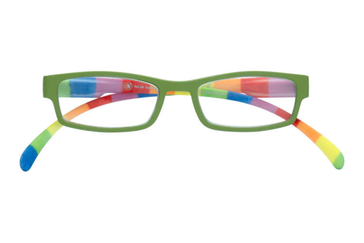 Lesebrille Klammeraffe 08 farbenfroh green geschlossen Lesebrille Klammeraffe 08 farbenfroh green geschlossen