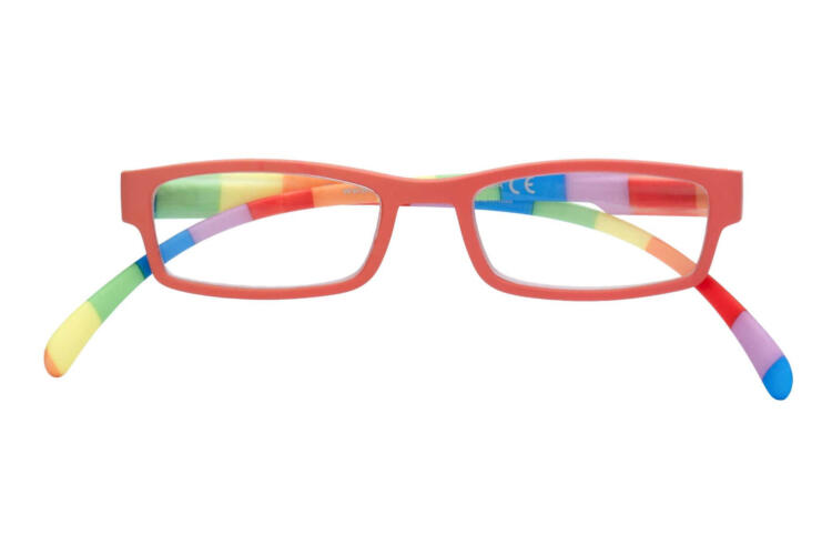 Lesebrille Klammeraffe 08 farbenfroh red geschlossen Lesebrille Klammeraffe 08 farbenfroh red geschlossen