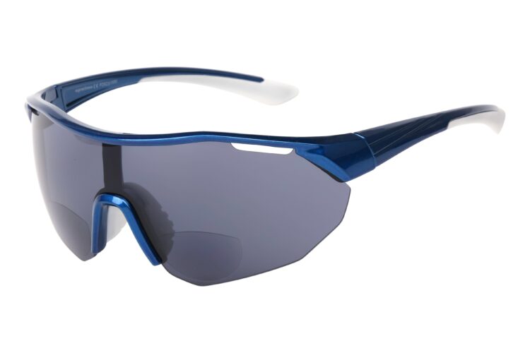 ASM-SPORTBIFO-BLUE_side view Sports glasses with reading lenses (bifocal), blue/gray