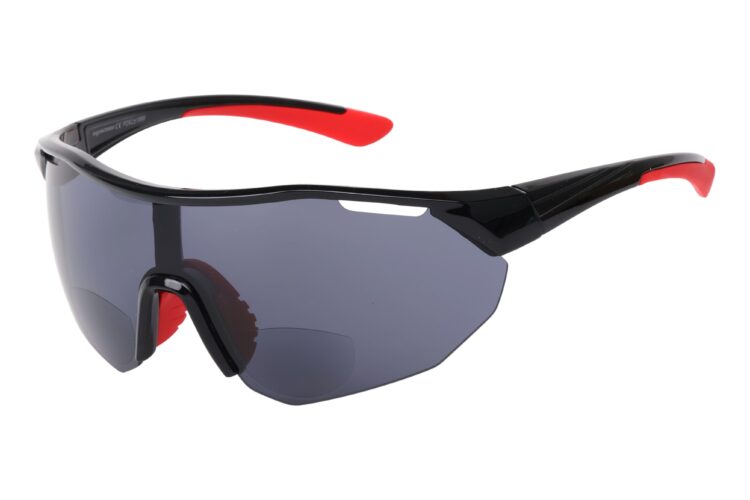 Sports glasses with a reading section (bifocal), black/red