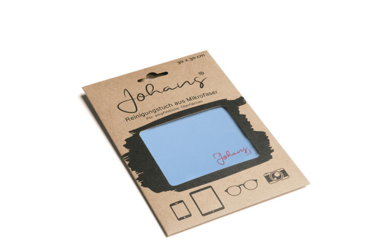 Johans_Tuch_Himmelblau-verpackung Brillen- und Displaytuch HIMMELBLAU