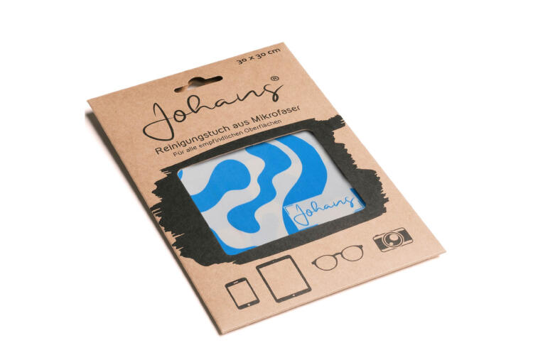 Johans-Tuch-Blue-Swirl-verpackung Brillen- und Displaytuch Blue Swirl