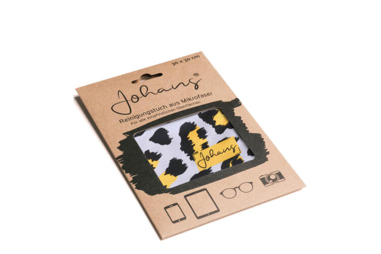Johans-Tuch-Leo-Gelb-verpackung Brillen- und Displaytuch Leo Gelb